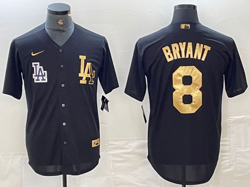 Men Los Angeles Dodgers 8 Bryant Black gold 4 th generation Nike 2024 MLB Jersey style 2